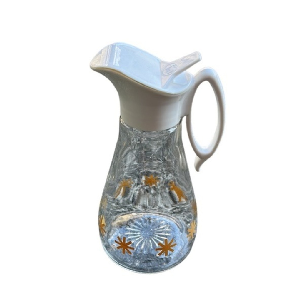 Vintage Log Cabin Syrup Pitcher Atomic Gold Stars